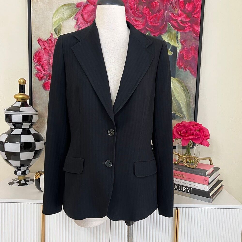 Max Mara Women's Made In Italy Striped Single Breasted Blazer Black Size 10